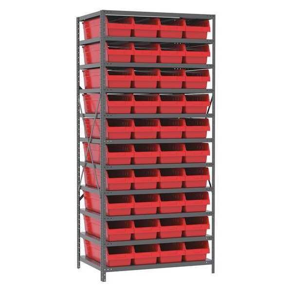 Steel Bin Shelving Kit, 11 Shelves, Gray/Blue