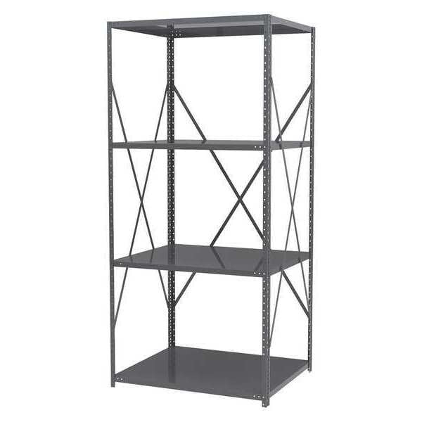 Steel Bin Shelving Kit, 4 Shelves, Gray/Blue