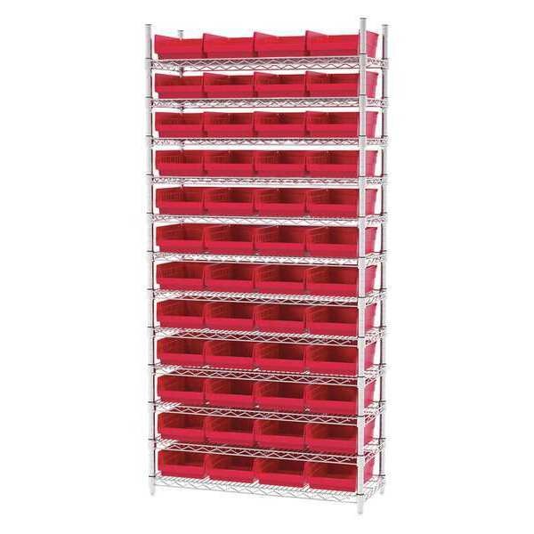 Wire Shelving, 12 Shelves, Silver/Red