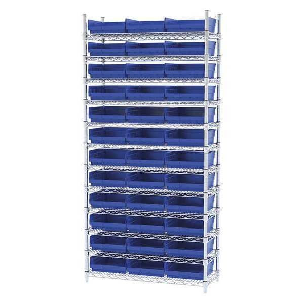 Wire Shelving, 12 Shelves, Silver/Blue