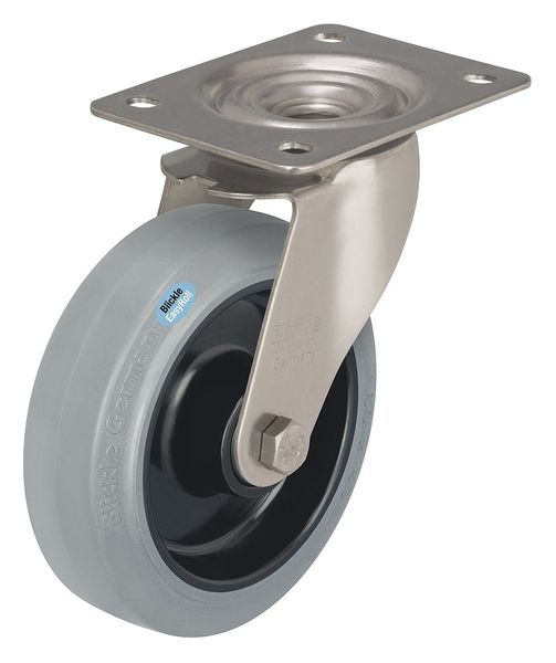 Swivel Plate Caster, Rubber, 4 in., 330 lb.