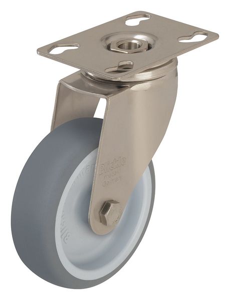 Swivel Plate Caster, Therm Rubber, 4 in., 242 lb.