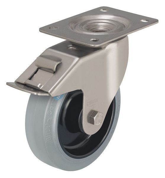 Swivel Plate Caster, Rubber, 3-1/8 in, 308 lb