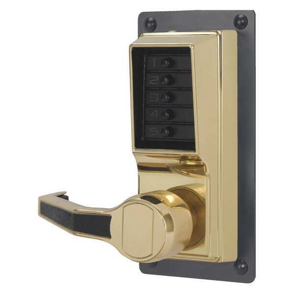 Push Button Lockset, Bright Brass, Lever