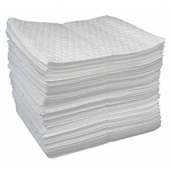Sorbents, 19 gal/pk, 0.19 gal/pad, Oil-Only Absorbed, White, Polypropylene, 100 PK