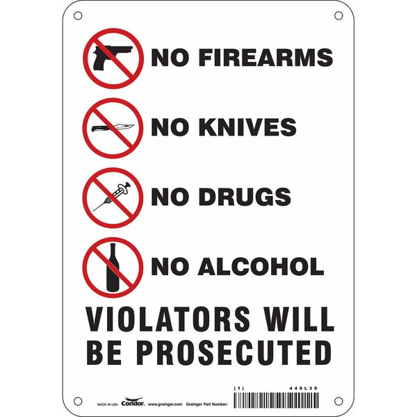 Safety Sign, 10 in Height, 7 in Width, Aluminum, Horizontal Rectangle, English, 449L39