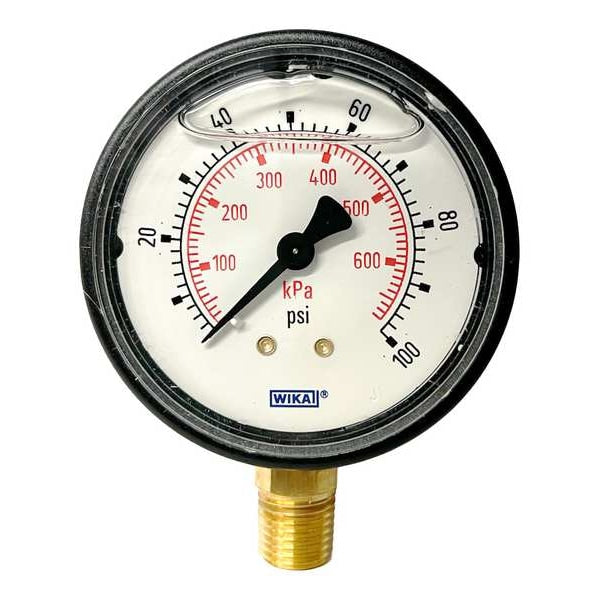 Pressure Gauge, 0 to 100 psi, 1/4 in MNPT, Black