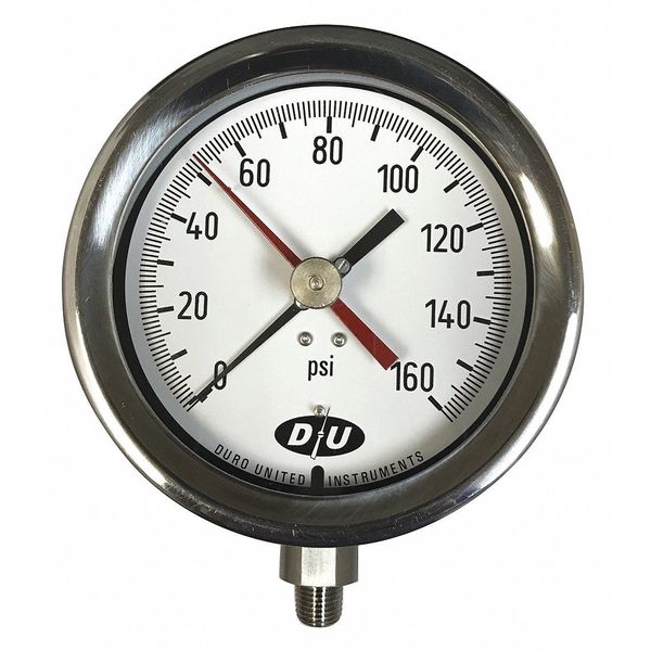 Pressure Gauge, 0 to 1000 psi, 1/4 in MNPT, Silver
