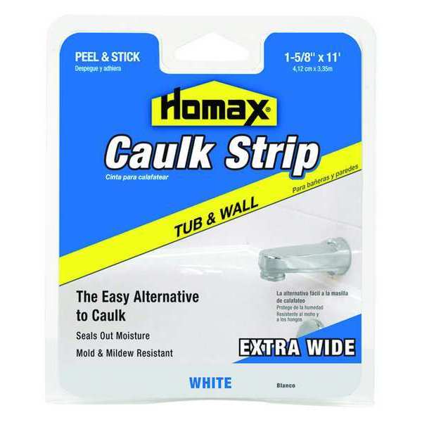 Caulk Strip, 1 5/8 in x 11 ft, Roll, White, Butyl Base