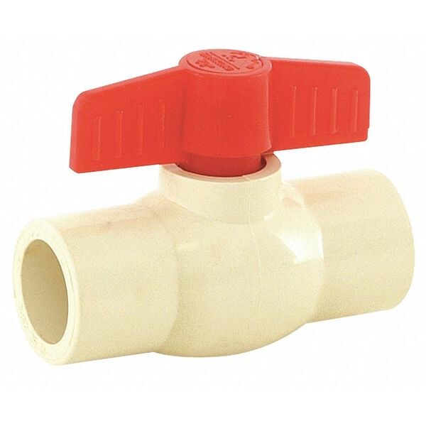 Ball Valve, White/Red, Plastic, 3/4