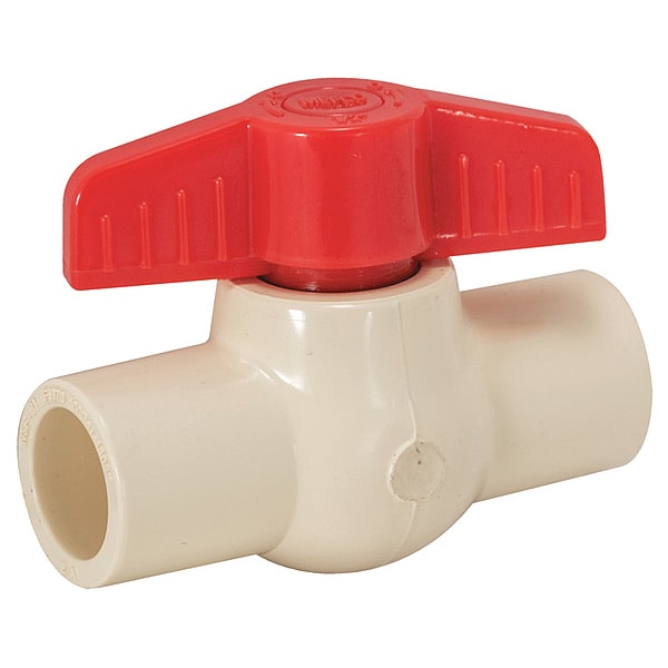 Ball Valve, White/Red, Plastic, 1/2