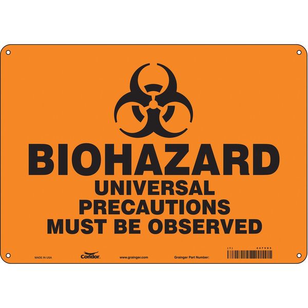Biohazard Sign, 10 in H, 14 in W, Horizontal Rectangle, English, 447V83