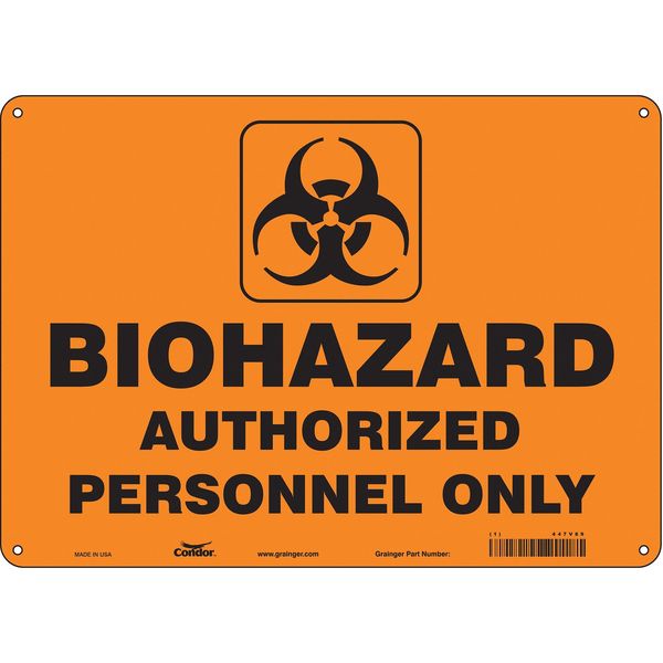 Biohazard Sign, 10 in H, 14 in W, Horizontal Rectangle, English, 447V89
