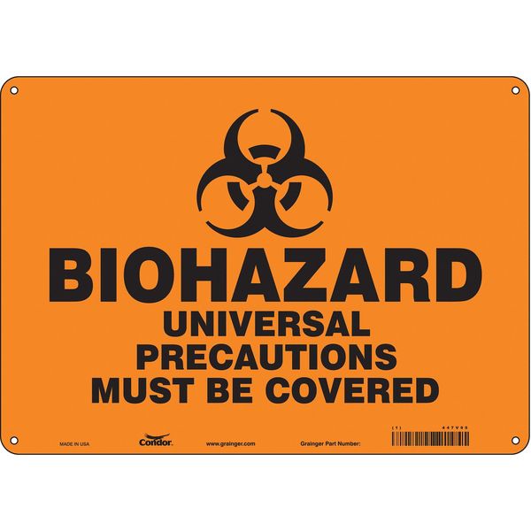 Biohazard Sign, 10 in H, 14 in W, Horizontal Rectangle, English, 447V95