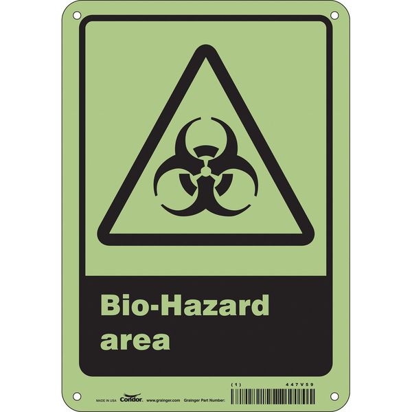 Biohazard Sign, 10 in H, 7 in W, Polyethylene, Horizontal Rectangle, English, 447V59