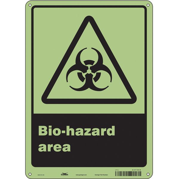 Biohazard Sign, 14 in H, 10 in W, Polyethylene, Vertical Rectangle, English, 447V60