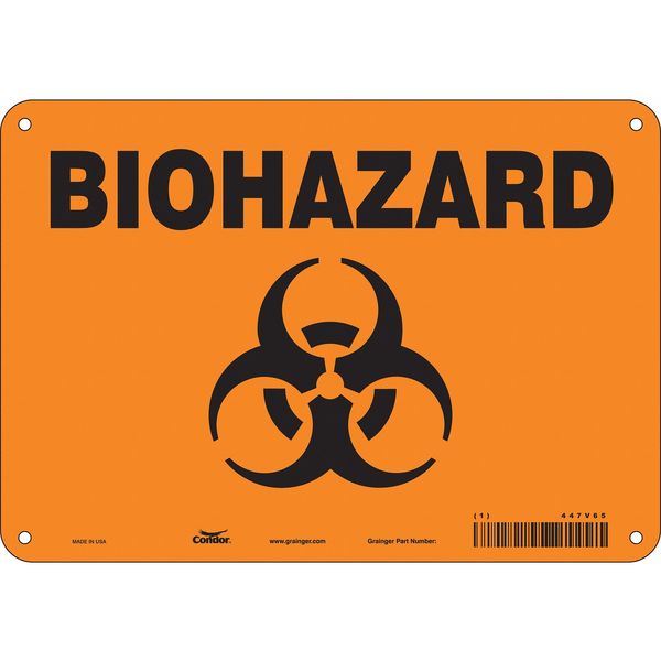 Biohazard Sign, 7 in H, 10 in W, Polyethylene, Vertical Rectangle, English, 447V65
