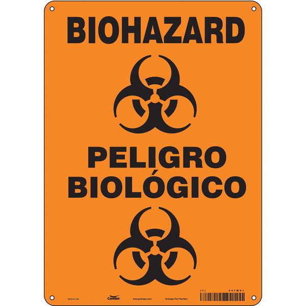 Safety Sign, 14 in Height, 10 in Width, Aluminum, Vertical Rectangle, English, Spanish, 447W91