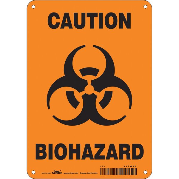 Biohazard Sign, 10 in H, 7 in W, Horizontal Rectangle, English, 447W96