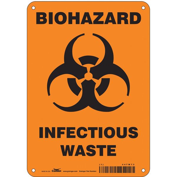 Biohazard Sign, 10 in H, 7 in W, Horizontal Rectangle, English, 447W73