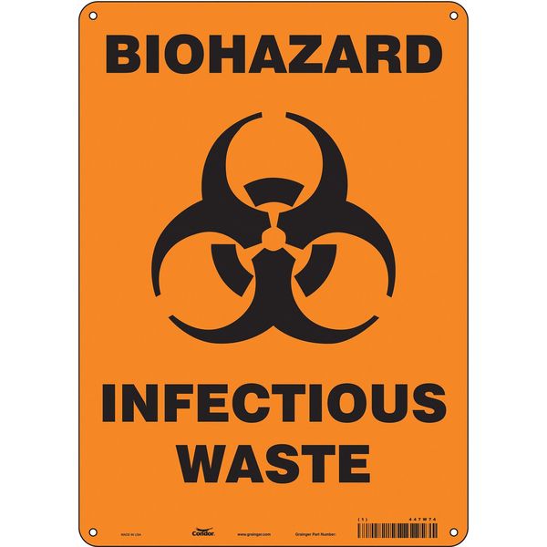Biohazard Sign, 14 in H, 10 in W, Vertical Rectangle, English, 447W74