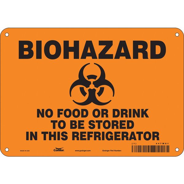 Biohazard Sign, 7 in H, 10 in W, Vertical Rectangle, English, 447W01