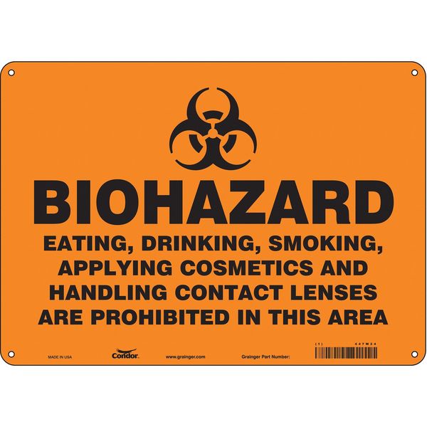 Biohazard Sign, 10 in H, 14 in W, Horizontal Rectangle, English, 447W24