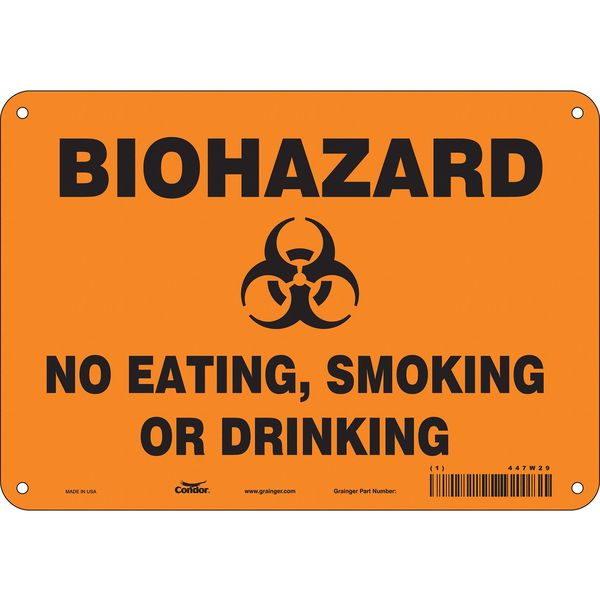 Biohazard Sign, 7 in H, 10 in W, Vertical Rectangle, English, 447W29
