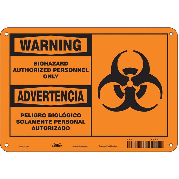 Biohazard Sign, 7 in H, 10 in W, Vertical Rectangle, English, Spanish, 447X77