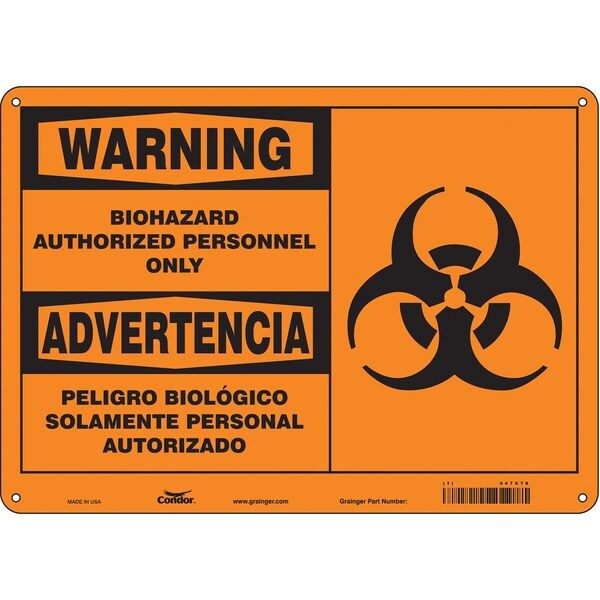Biohazard Sign, 10 in H, 14 in W, Horizontal Rectangle, English, Spanish, 447X78