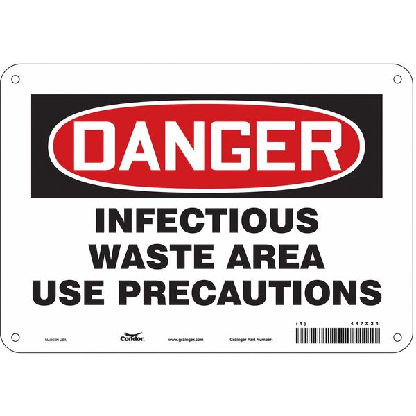 Biohazard Sign, 7 in H, 10 in W, Vertical Rectangle, English, 447X24