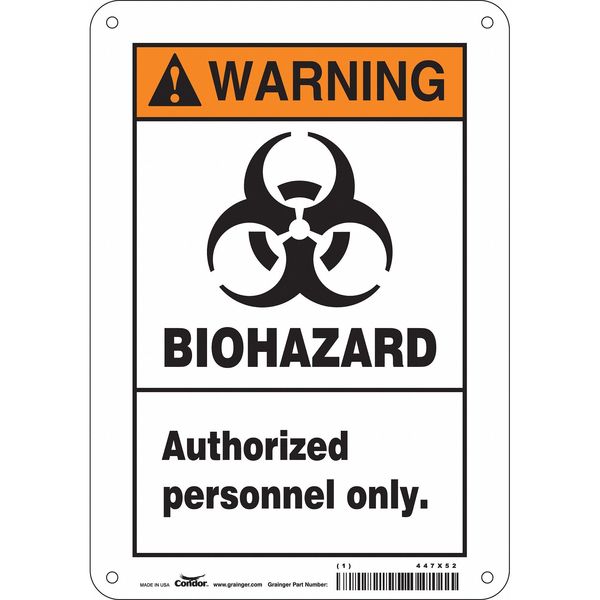 Biohazard Sign, 10 in H, 7 in W, Horizontal Rectangle, English, 447X52