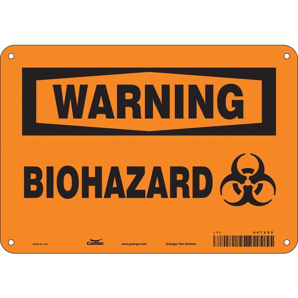 Biohazard Sign, 7 in H, 10 in W, Polyethylene, Vertical Rectangle, English, 447X60