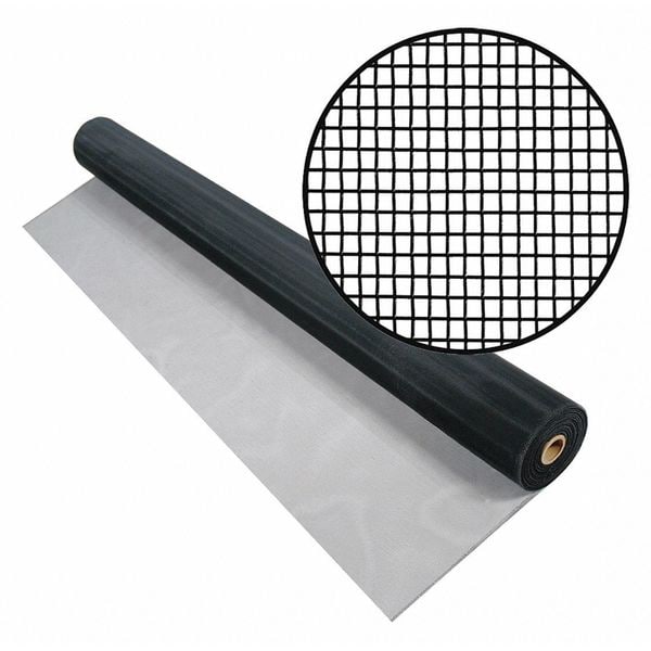 Door and Window Screen, Aluminum, 24 in W, 100 ft L, 0.01 in Wire Dia, Black