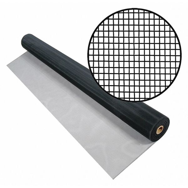 Door and Window Screen, Aluminum, 36 in W, 100 ft L, 0.01 in Wire Dia, Black
