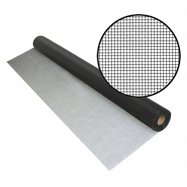 Door and Window Screen, Fiberglass, 36 in W, 100 ft L, 0.007 in Wire Dia, Black