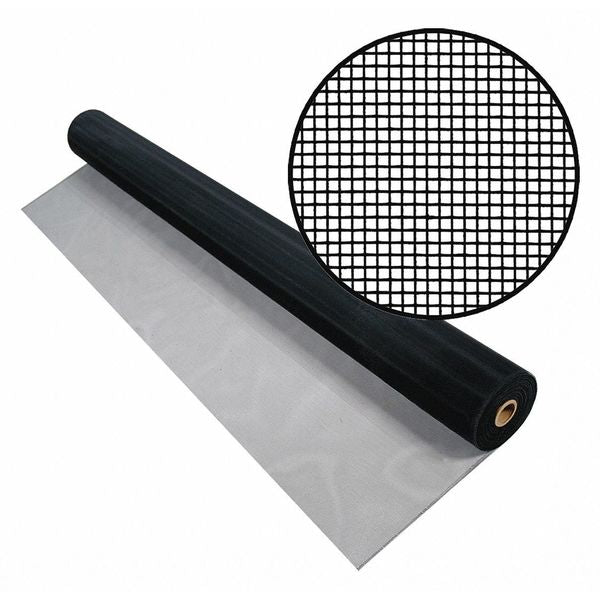 Door and Window Screen, Stainless Steel, 36 in W, 100 ft L, 0.006 in Wire Dia, Black