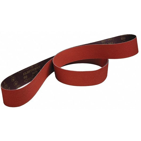 Sanding Belt, Coated, 2 in W, 132 in L, 60 Grit, Medium, Ceramic, 947A, Maroon