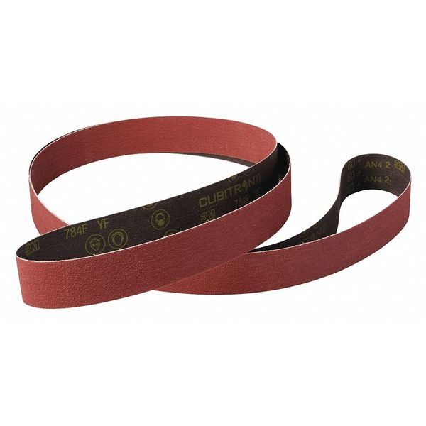 Sanding Belt, Coated, 3/4 in W, 18 in L, 60 Grit, Medium, Ceramic, 784F, Maroon