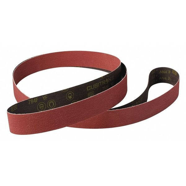 Sanding Belt, Coated, 2 in W, 132 in L, 60 Grit, Medium, Ceramic, 784F, Maroon