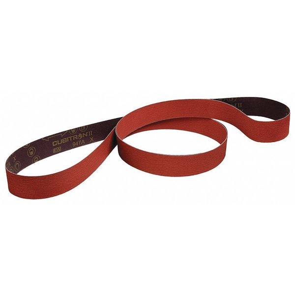 Sanding Belt, Coated, 1/4 in W, 24 in L, 60 Grit, Medium, Ceramic, 947A, Maroon