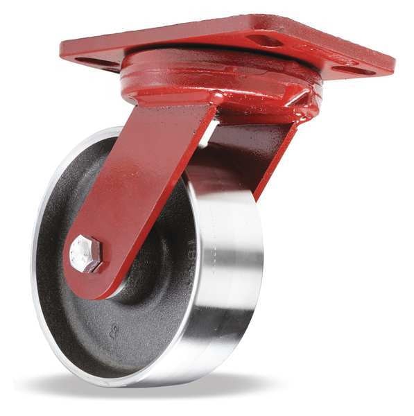 Plate Caster, Kingpinless Swivel, Steel, 6 in, 2500 lb