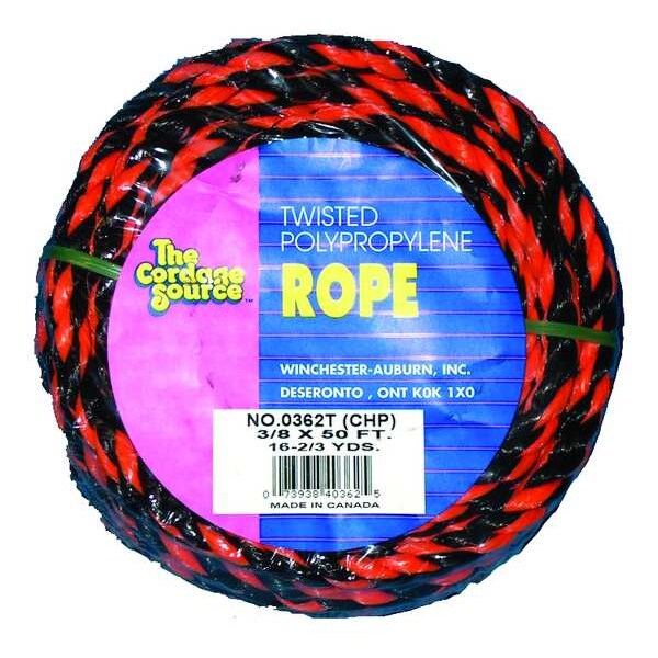 Rope, 50ft, Blk/Orng, 215lb., Polyprpylne