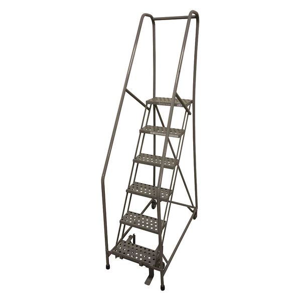 90 in H Stainless Steel Rolling Ladder, 6 Steps