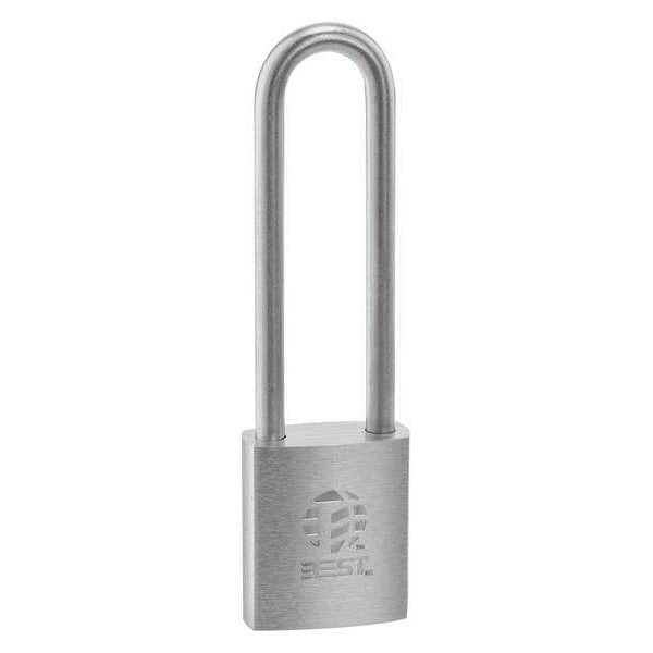 Keyed Padlock, Coreless, Long Shackle, Rectangular Brass Body, Stainless Steel Shackle, 7/8 in W