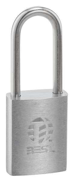 Keyed Padlock, Coreless, Long Shackle, Rectangular Brass Body, Stainless Steel Shackle, 7/8 in W