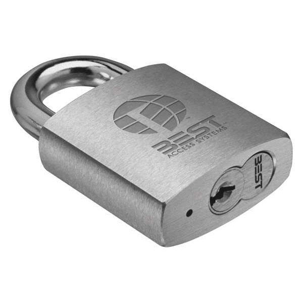 Keyed Padlock, Coreless, Standard Shackle, Rectangular Brass Body, Stainless Steel Shackle, 7/8 in W