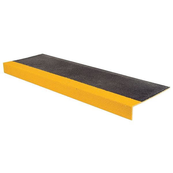 Stair Tread, Ylw/Black, 48in W, Fiberglass