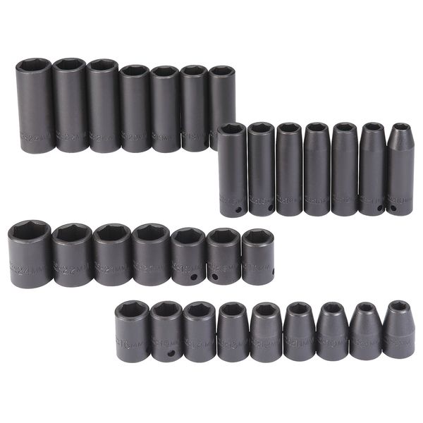 1/2 in Drive Impact Socket Set, Metric, 30 pcs