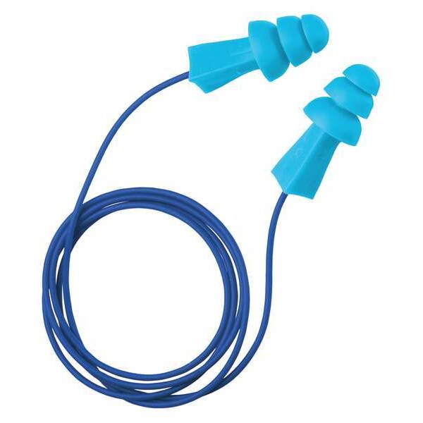 Reusable Corded Ear Plugs, Flanged Shape, 27 dB, 100 Pairs, Blue